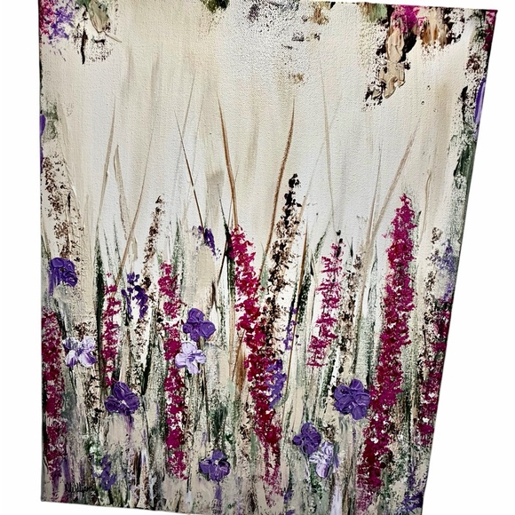 Original Artwork Acrylic’s On Canvas Wid Flowers Pink and Purple Accents 16 x 20 - Picture 2 of 11